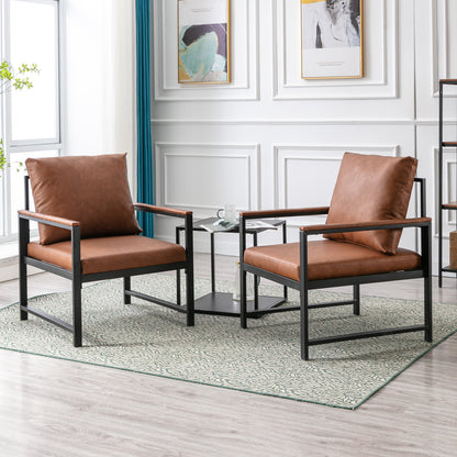 Single Sofa Faux Leather Accent Chair with Black Powder Coated Metal Legs- Orange_12
