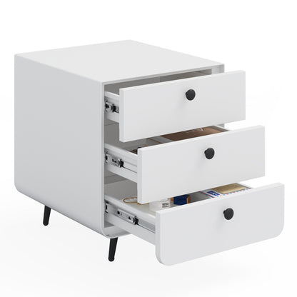 3 Drawers Nordic Minimalist Bedside Steel Cabinet with Round Handle- White_3