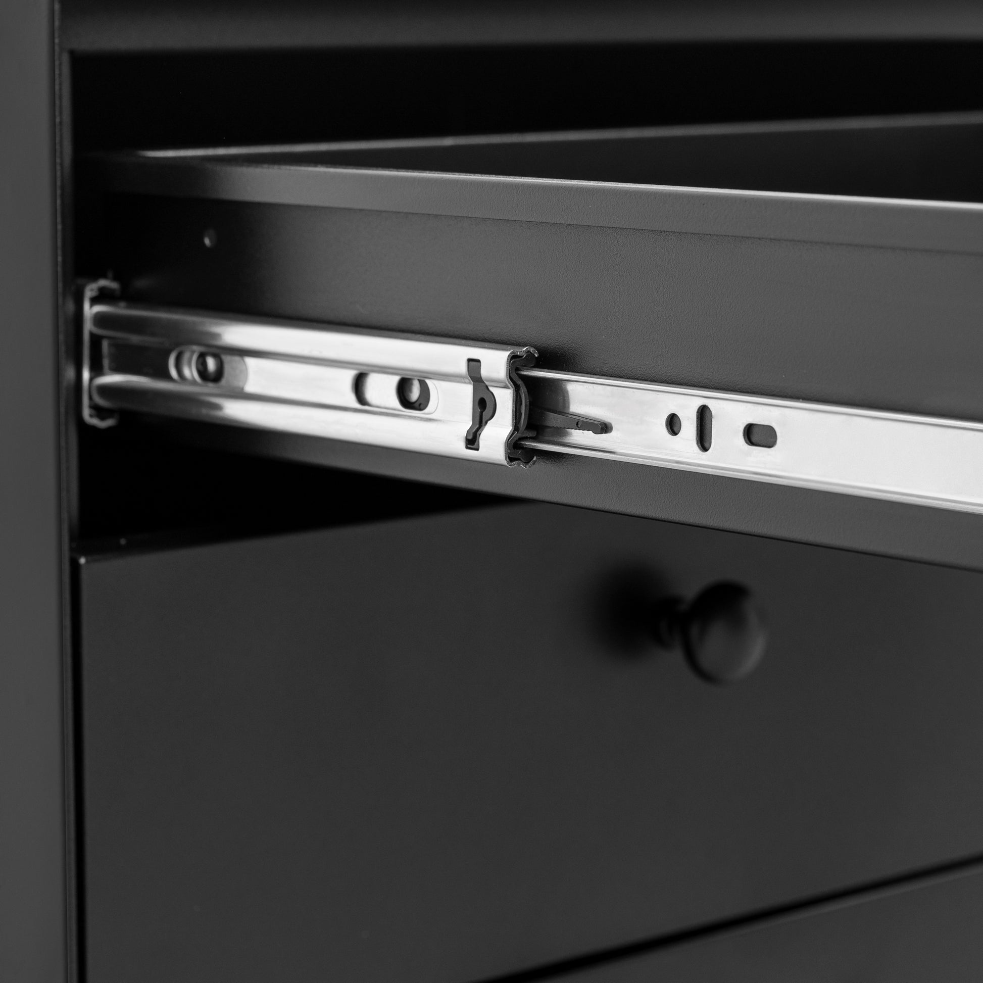 3 Drawers Nordic Minimalist Bedside Steel Cabinet with Round Handle- Black_8