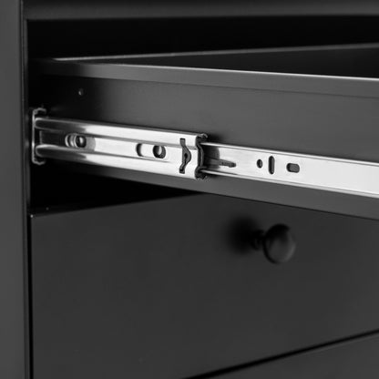 3 Drawers Nordic Minimalist Bedside Steel Cabinet with Round Handle- Black_8