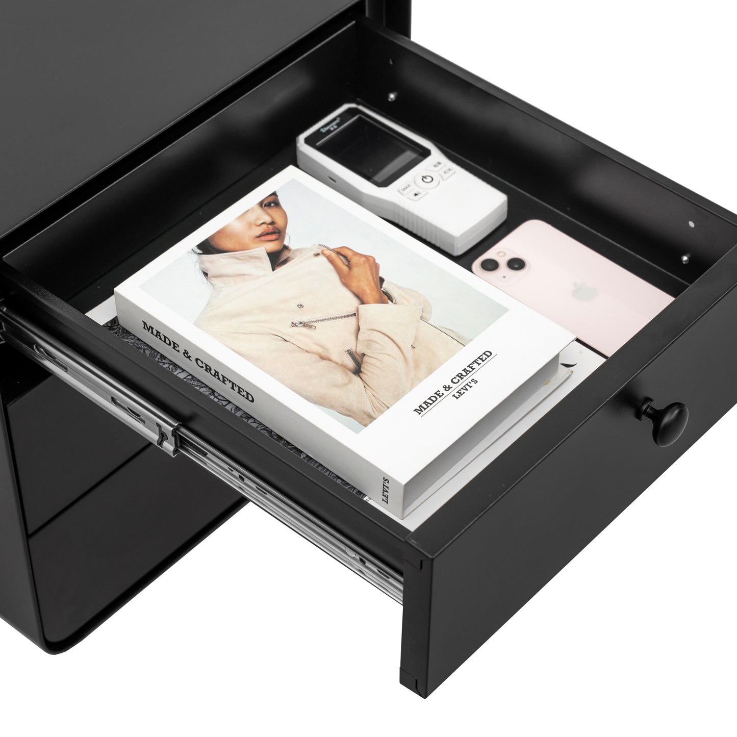 3 Drawers Nordic Minimalist Bedside Steel Cabinet with Round Handle- Black_6