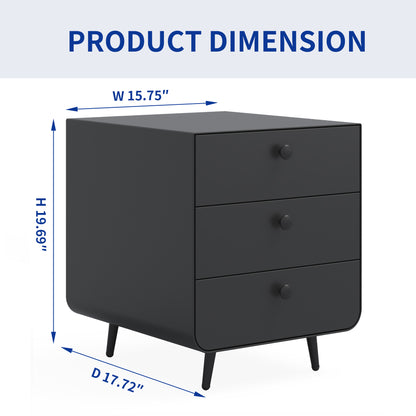3 Drawers Nordic Minimalist Bedside Steel Cabinet with Round Handle- Black_4