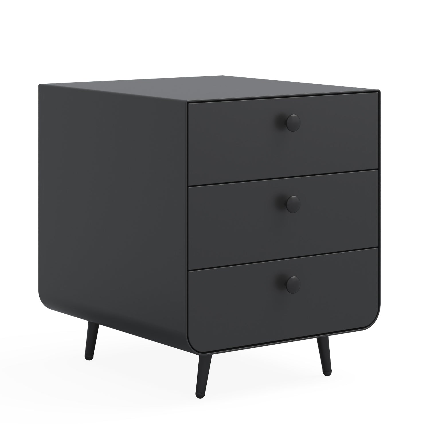 3 Drawers Nordic Minimalist Bedside Steel Cabinet with Round Handle- Black_2