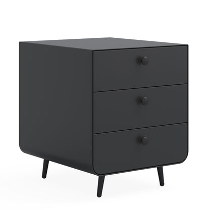 3 Drawers Nordic Minimalist Bedside Steel Cabinet with Round Handle- Black_2