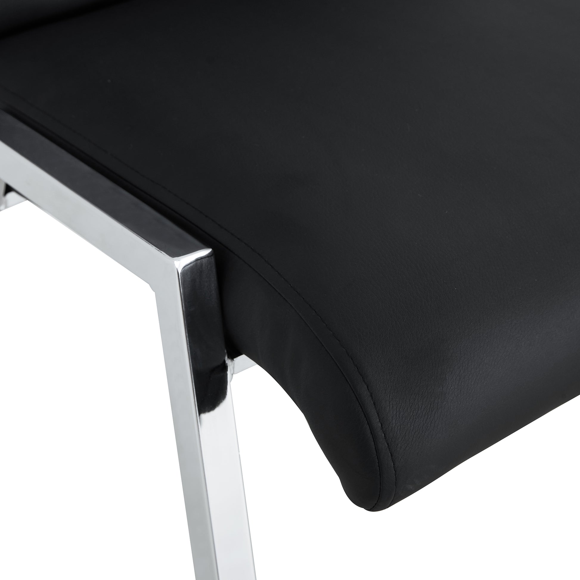 2 pcs Grid Armless Faux Leather High Back Upholstered Padded Dining Chairs- Black_14