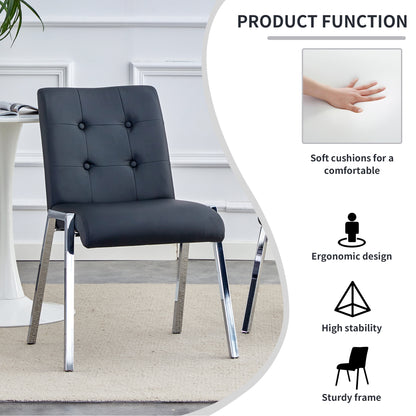 2 pcs Grid Armless Faux Leather High Back Upholstered Padded Dining Chairs- Black_4
