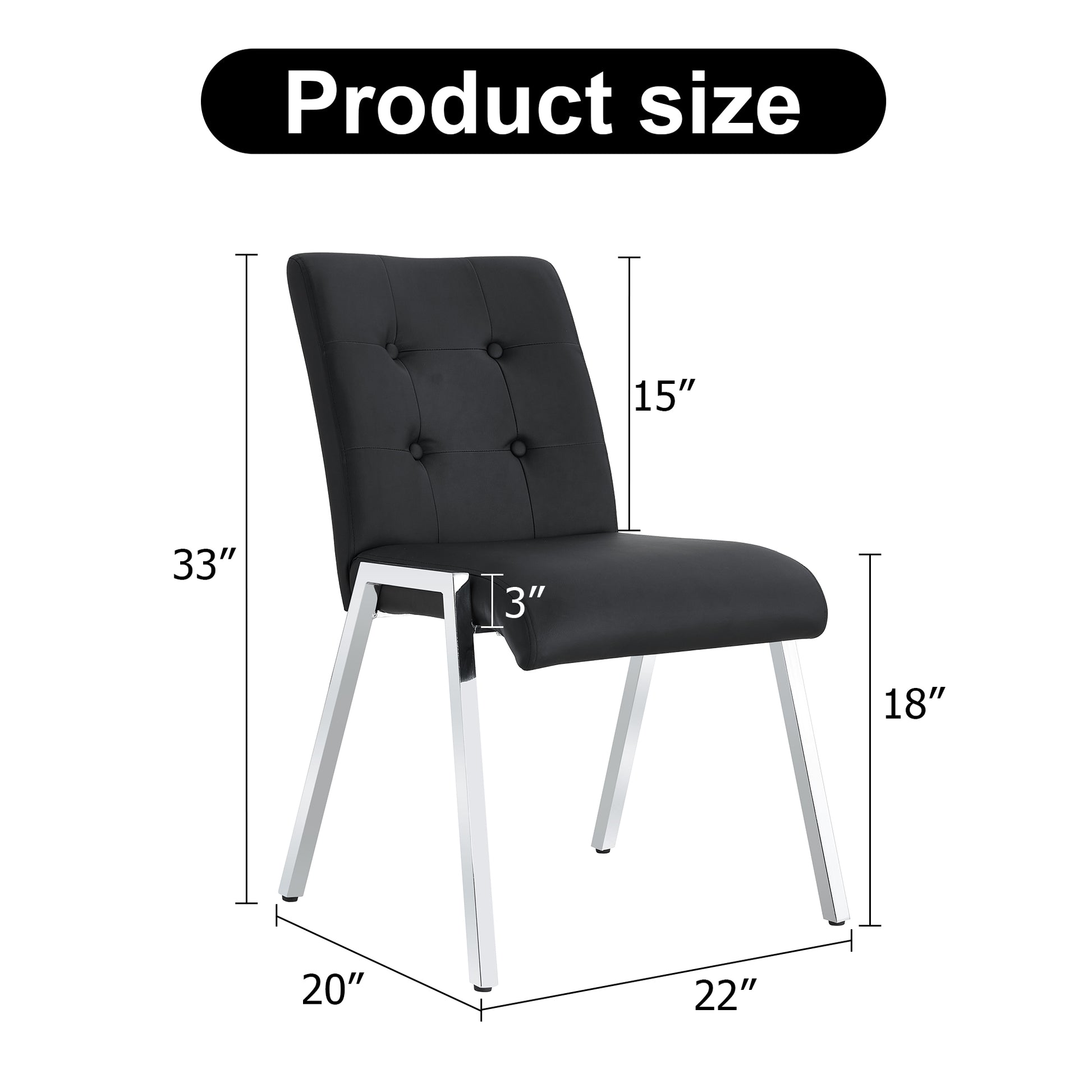 2 pcs Grid Armless Faux Leather High Back Upholstered Padded Dining Chairs- Black_6