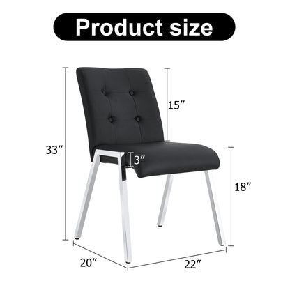 2 pcs Grid Armless Faux Leather High Back Upholstered Padded Dining Chairs- Black_6
