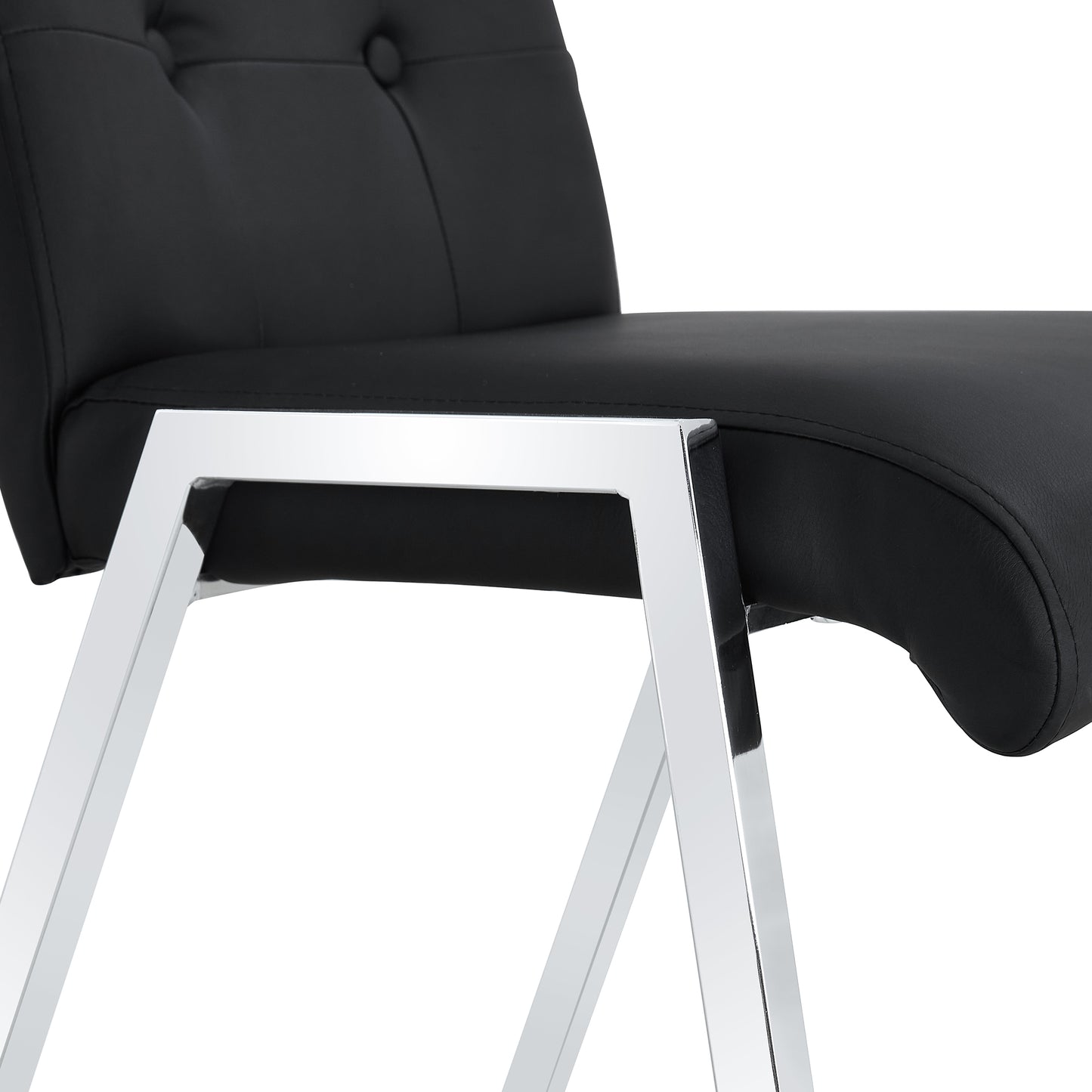 2 pcs Grid Armless Faux Leather High Back Upholstered Padded Dining Chairs- Black_13
