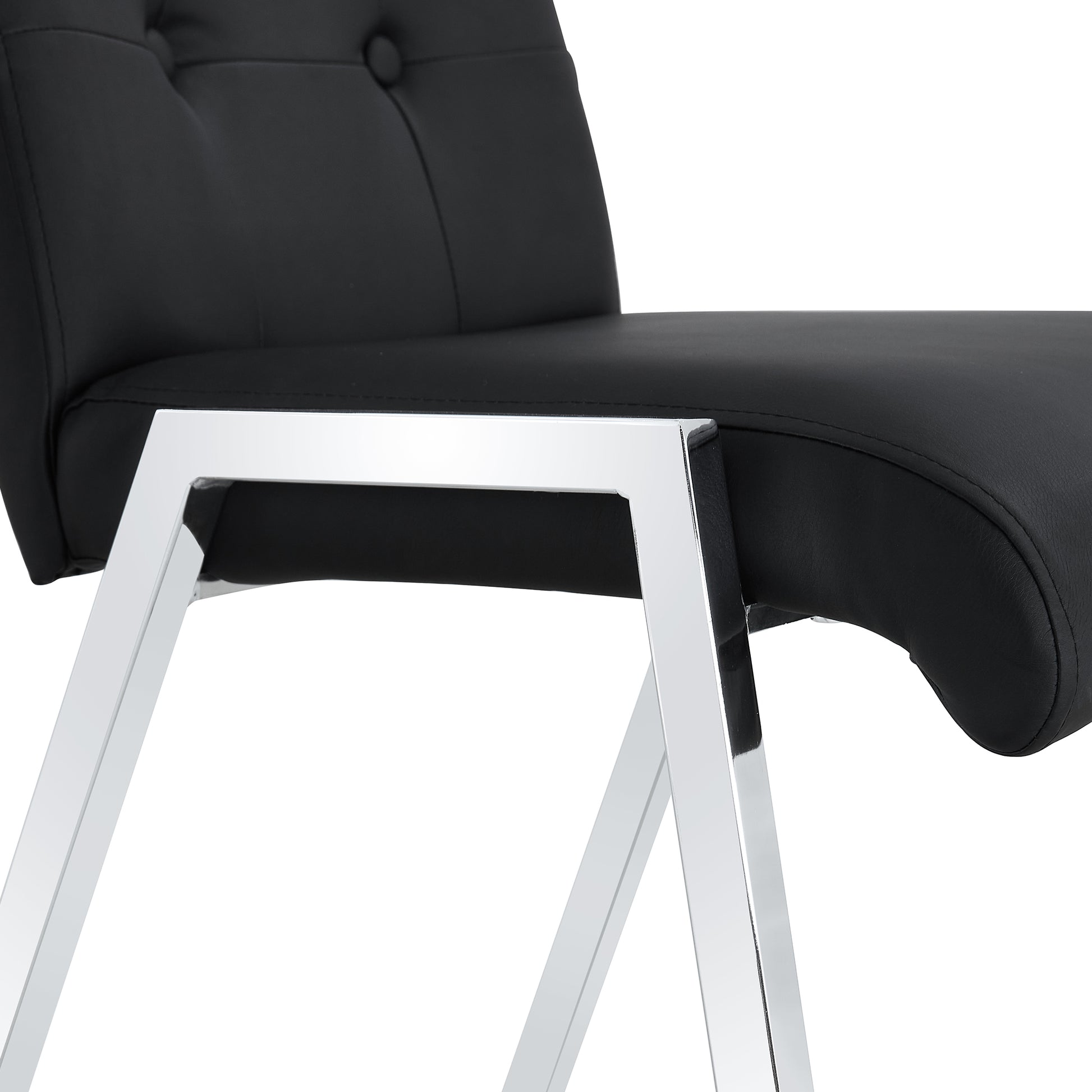 2 pcs Grid Armless Faux Leather High Back Upholstered Padded Dining Chairs- Black_13