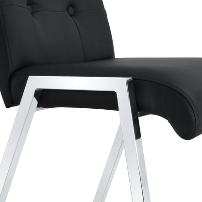 2 pcs Grid Armless Faux Leather High Back Upholstered Padded Dining Chairs- Black_13
