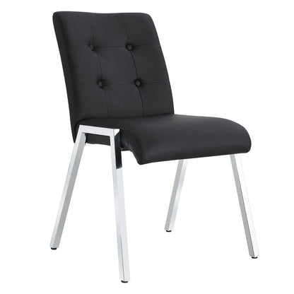 2 pcs Grid Armless Faux Leather High Back Upholstered Padded Dining Chairs- Black_8
