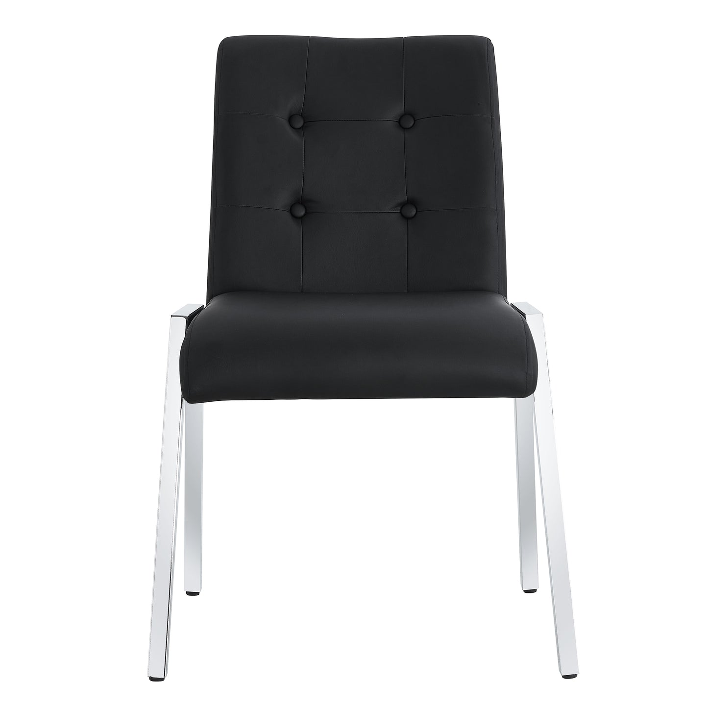 2 pcs Grid Armless Faux Leather High Back Upholstered Padded Dining Chairs- Black_9