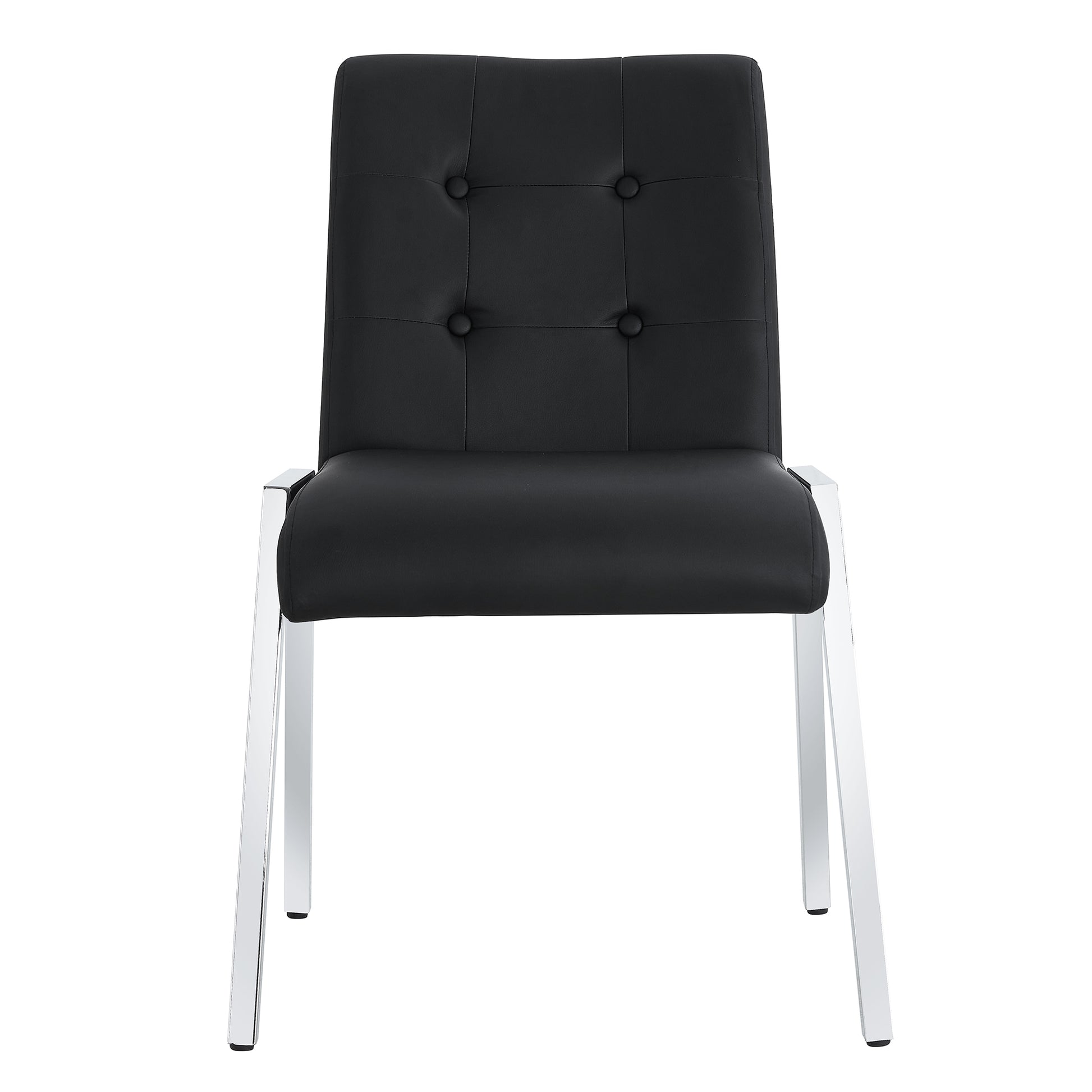 2 pcs Grid Armless Faux Leather High Back Upholstered Padded Dining Chairs- Black_9