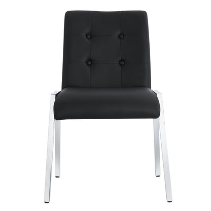 2 pcs Grid Armless Faux Leather High Back Upholstered Padded Dining Chairs- Black_9