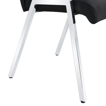 2 pcs Grid Armless Faux Leather High Back Upholstered Padded Dining Chairs- Black_15