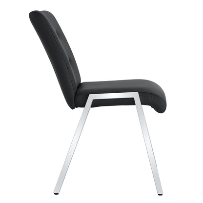 2 pcs Grid Armless Faux Leather High Back Upholstered Padded Dining Chairs- Black_7