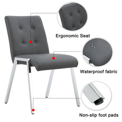 2 pcs Grid Armless Faux Leather High Back Upholstered Padded Dining Chairs- Grey_11