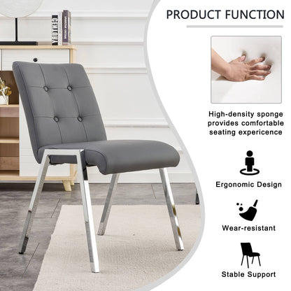 2 pcs Grid Armless Faux Leather High Back Upholstered Padded Dining Chairs- Grey_12