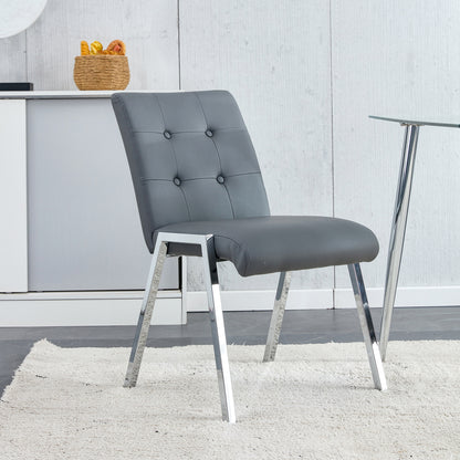 2 pcs Grid Armless Faux Leather High Back Upholstered Padded Dining Chairs- Grey_3