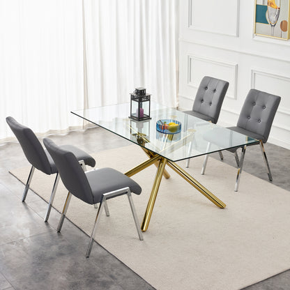 2 pcs Grid Armless Faux Leather High Back Upholstered Padded Dining Chairs- Grey_6