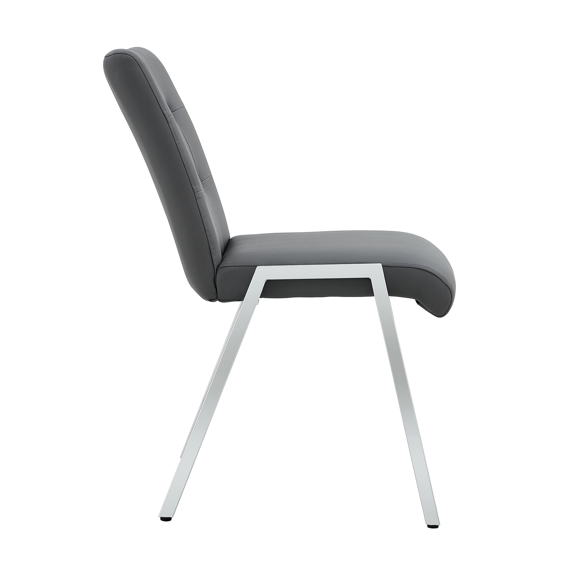 2 pcs Grid Armless Faux Leather High Back Upholstered Padded Dining Chairs- Grey_15
