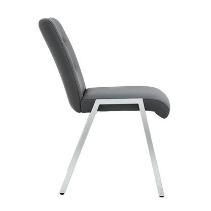 2 pcs Grid Armless Faux Leather High Back Upholstered Padded Dining Chairs- Grey_15
