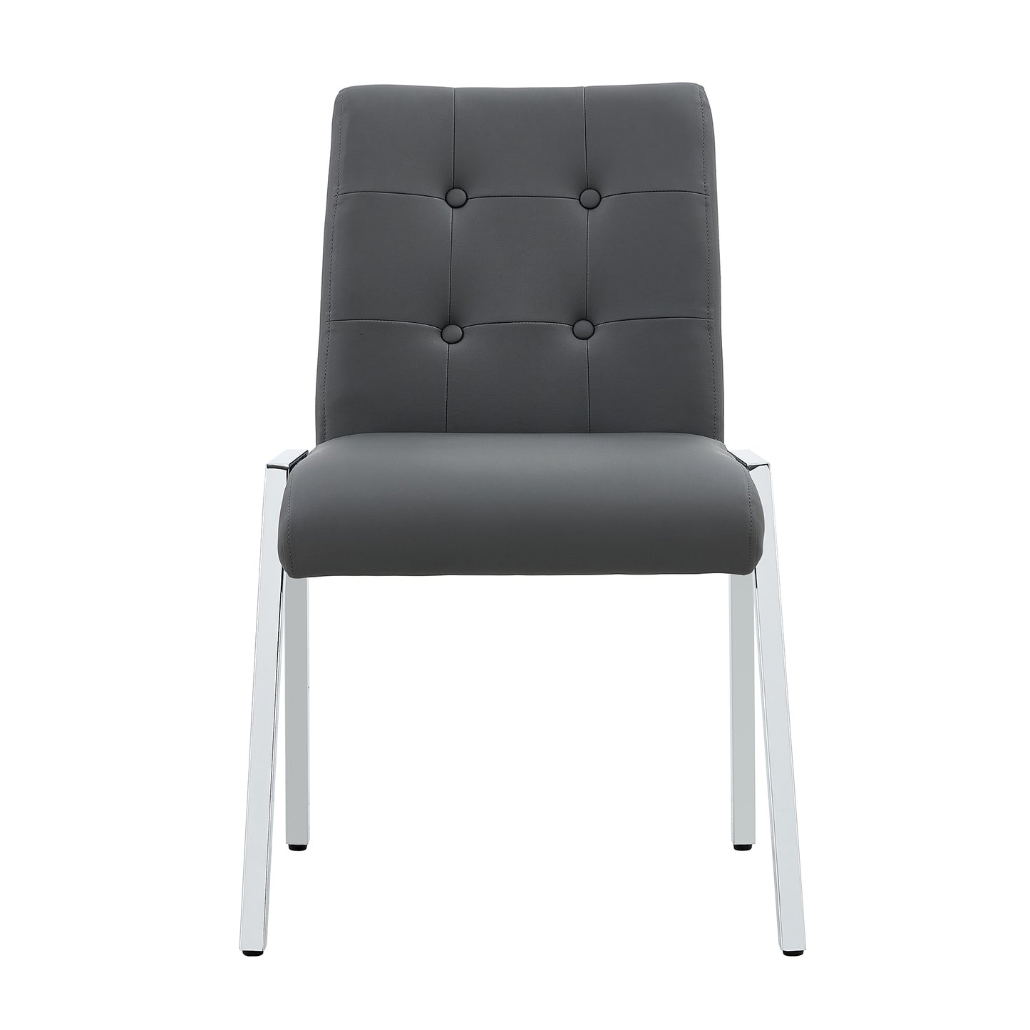 2 pcs Grid Armless Faux Leather High Back Upholstered Padded Dining Chairs- Grey_14