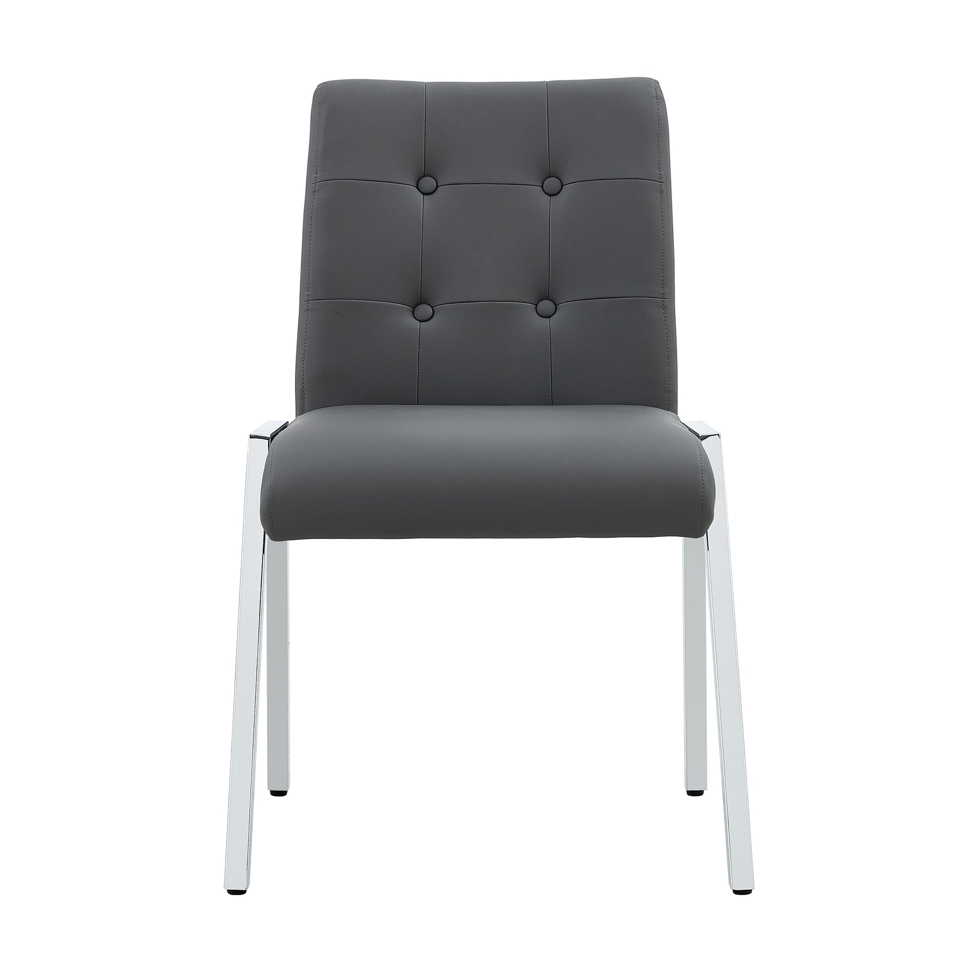 2 pcs Grid Armless Faux Leather High Back Upholstered Padded Dining Chairs- Grey_14