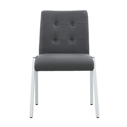 2 pcs Grid Armless Faux Leather High Back Upholstered Padded Dining Chairs- Grey_14