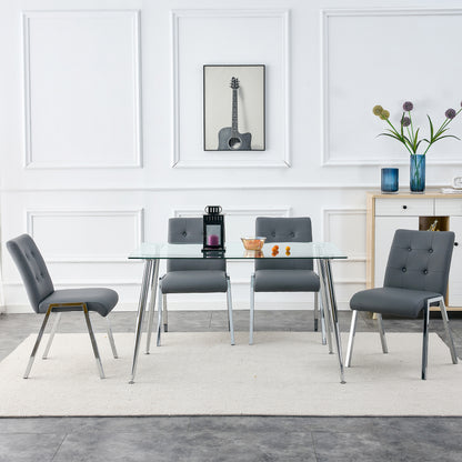 2 pcs Grid Armless Faux Leather High Back Upholstered Padded Dining Chairs- Grey_7
