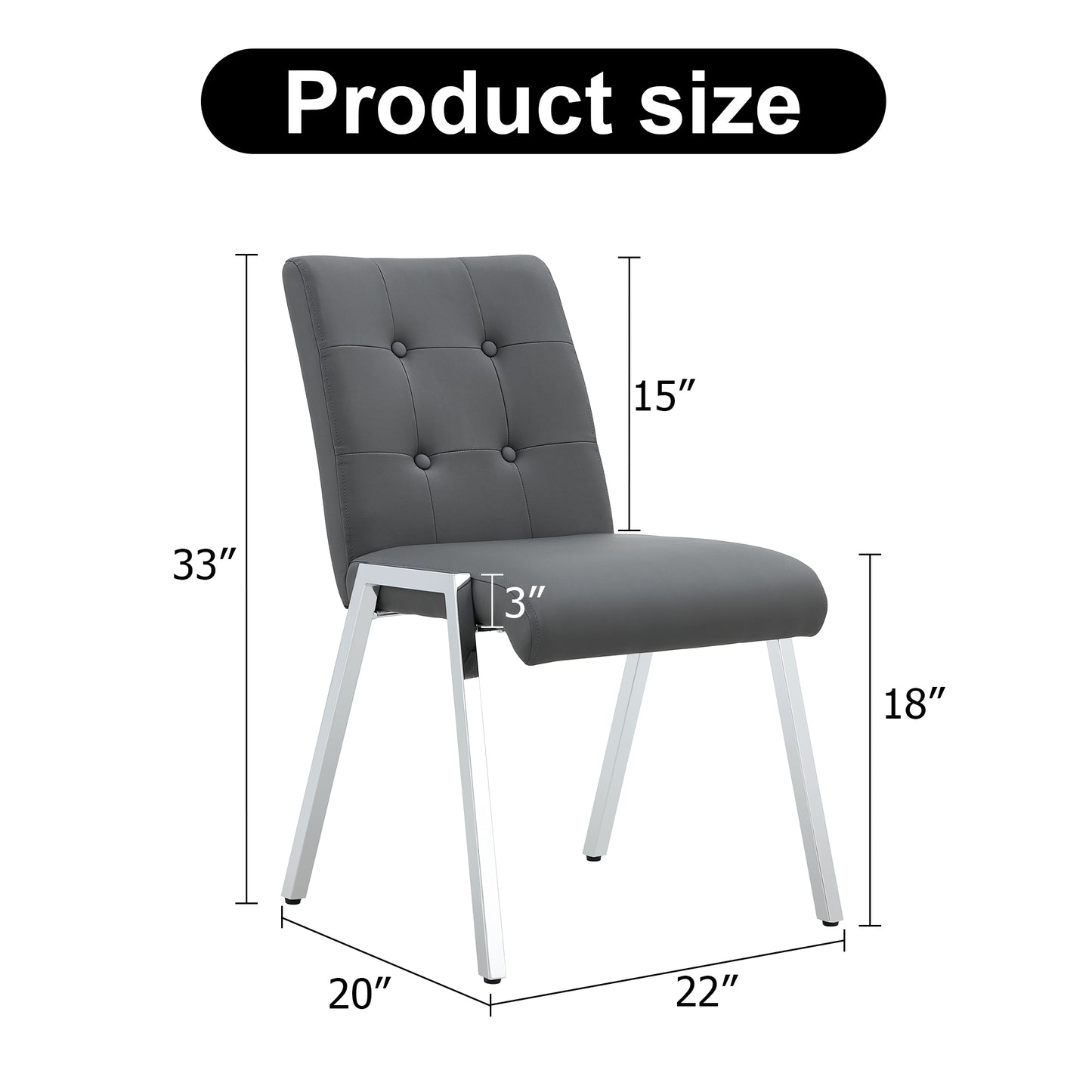 2 pcs Grid Armless Faux Leather High Back Upholstered Padded Dining Chairs- Grey_13