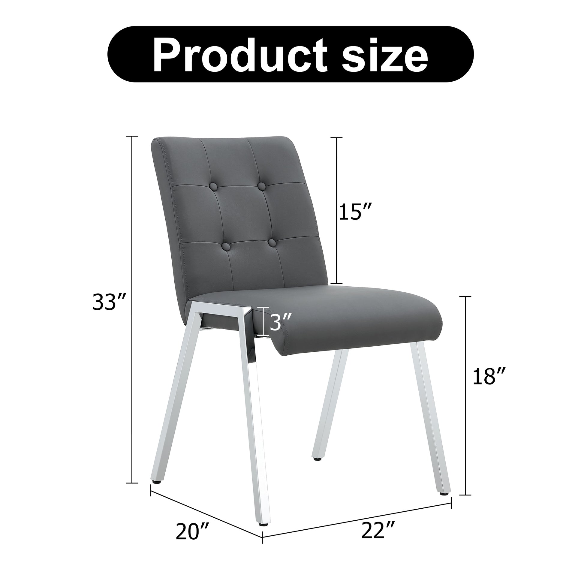 2 pcs Grid Armless Faux Leather High Back Upholstered Padded Dining Chairs- Grey_13