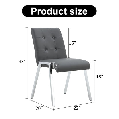 2 pcs Grid Armless Faux Leather High Back Upholstered Padded Dining Chairs- Grey_13