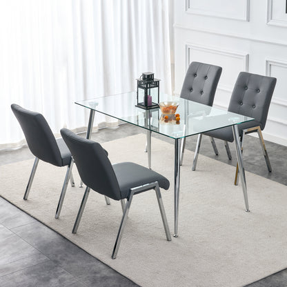 2 pcs Grid Armless Faux Leather High Back Upholstered Padded Dining Chairs- Grey_9