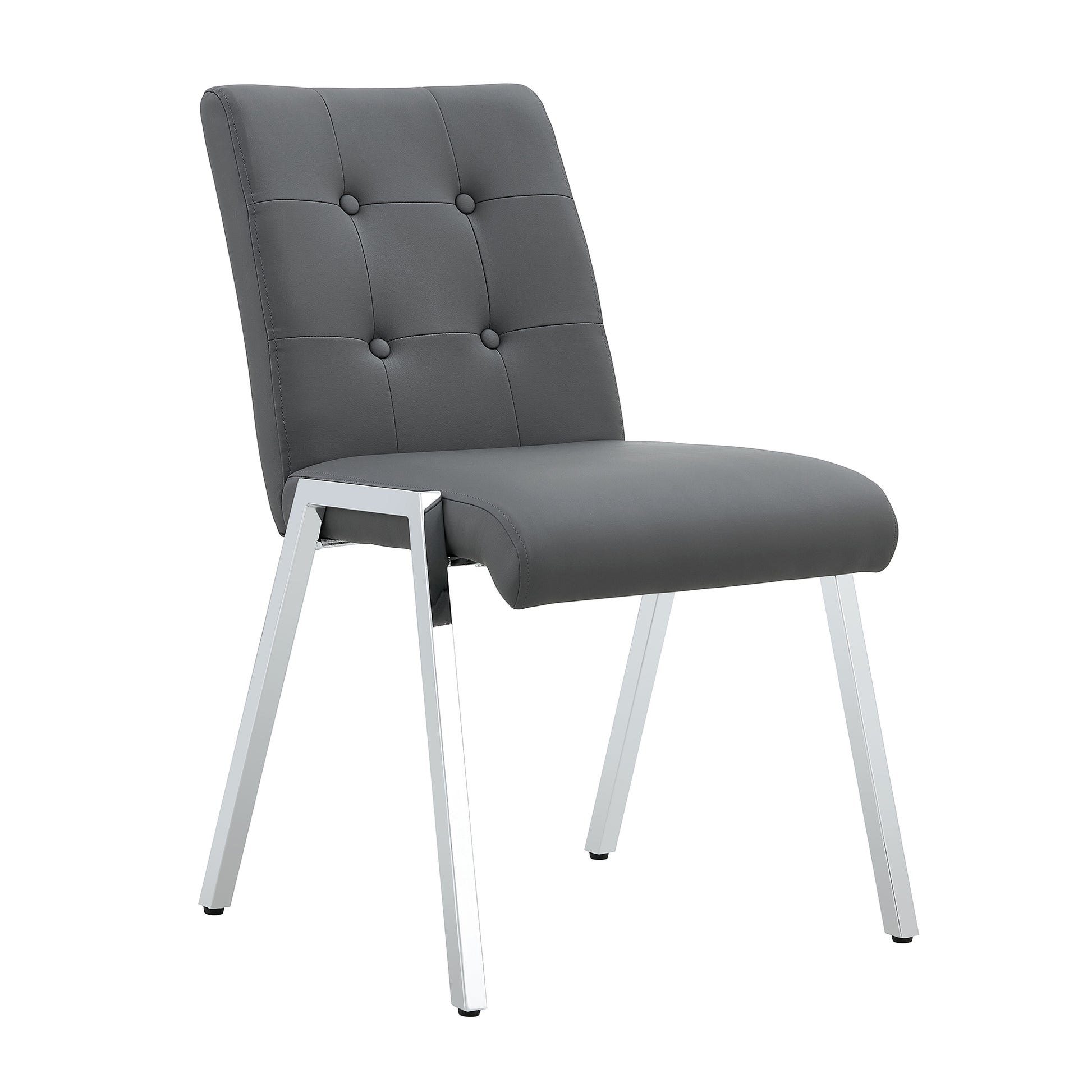 2 pcs Grid Armless Faux Leather High Back Upholstered Padded Dining Chairs- Grey_17