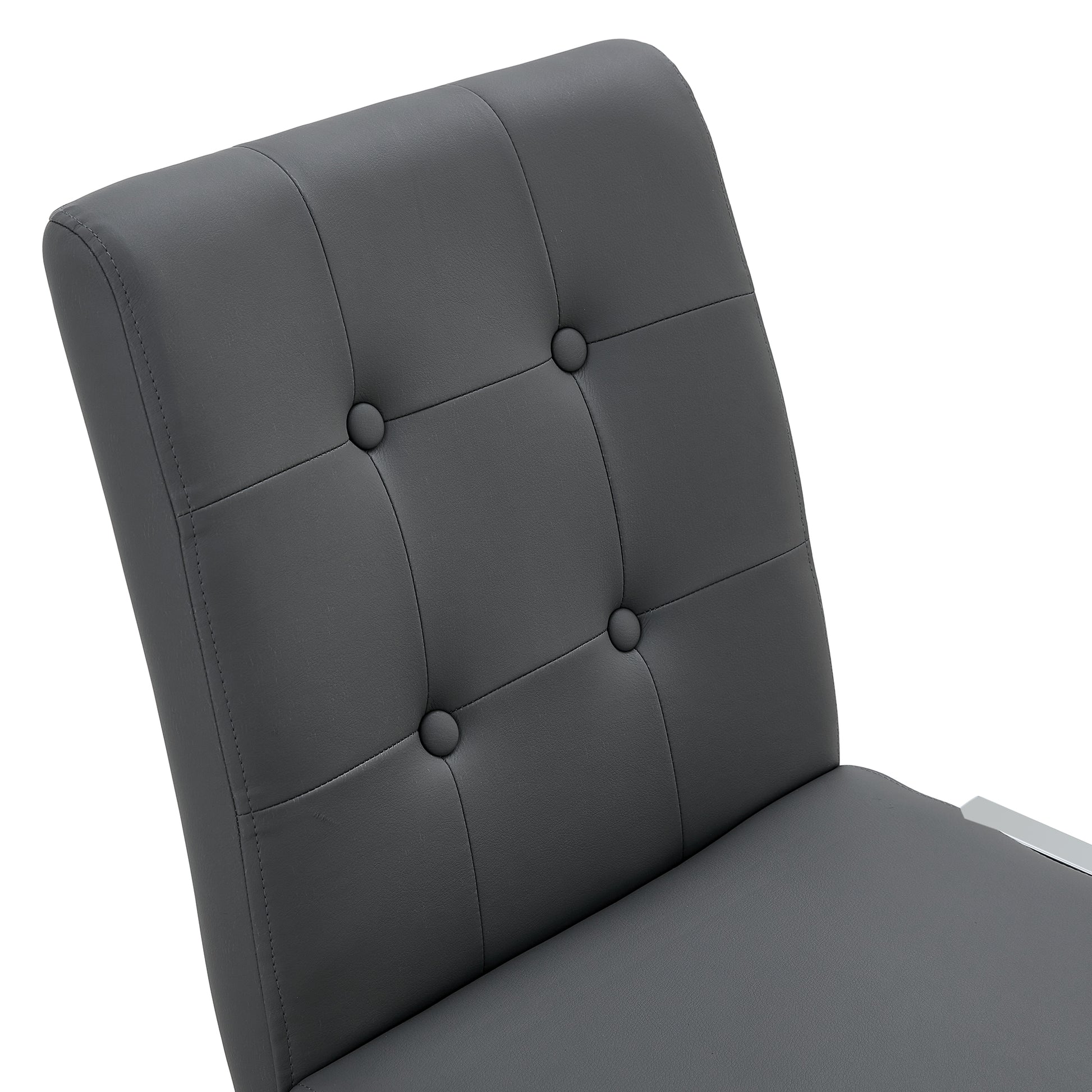 2 pcs Grid Armless Faux Leather High Back Upholstered Padded Dining Chairs- Grey_19