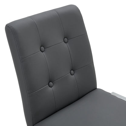 2 pcs Grid Armless Faux Leather High Back Upholstered Padded Dining Chairs- Grey_19
