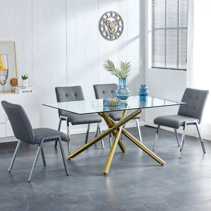 2 pcs Grid Armless Faux Leather High Back Upholstered Padded Dining Chairs- Grey_4