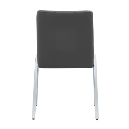 2 pcs Grid Armless Faux Leather High Back Upholstered Padded Dining Chairs- Grey_16