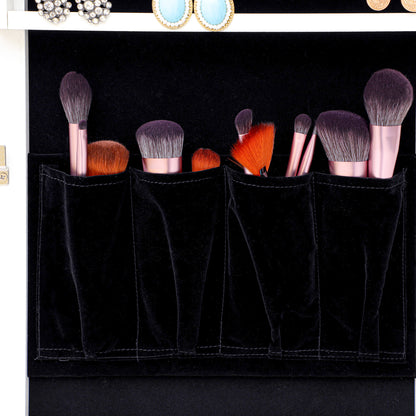 Full Sized Body Mirror and Jewelry Cabinet Storage with LED Lights and Stand in White_3