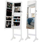Full Sized Body Mirror and Jewelry Cabinet Storage with LED Lights and Stand in White_0