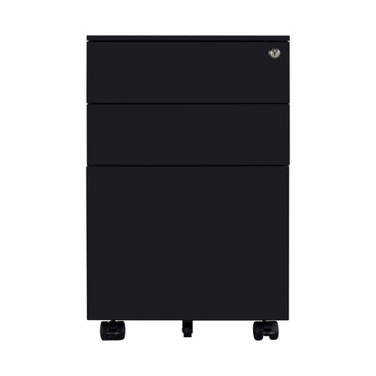 3 Drawers Under the Desk Office File Cabinet with Rolling Wheels and Lock- Black_3