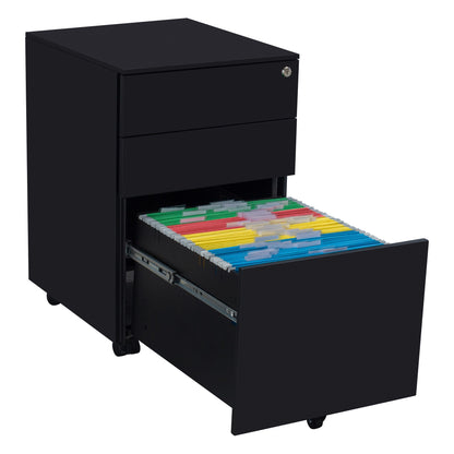 3 Drawers Under the Desk Office File Cabinet with Rolling Wheels and Lock- Black_13