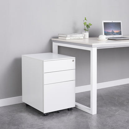 3 Drawers Under the Desk Office File Folder Cabinet with Rolling Wheels and Lock- White_17