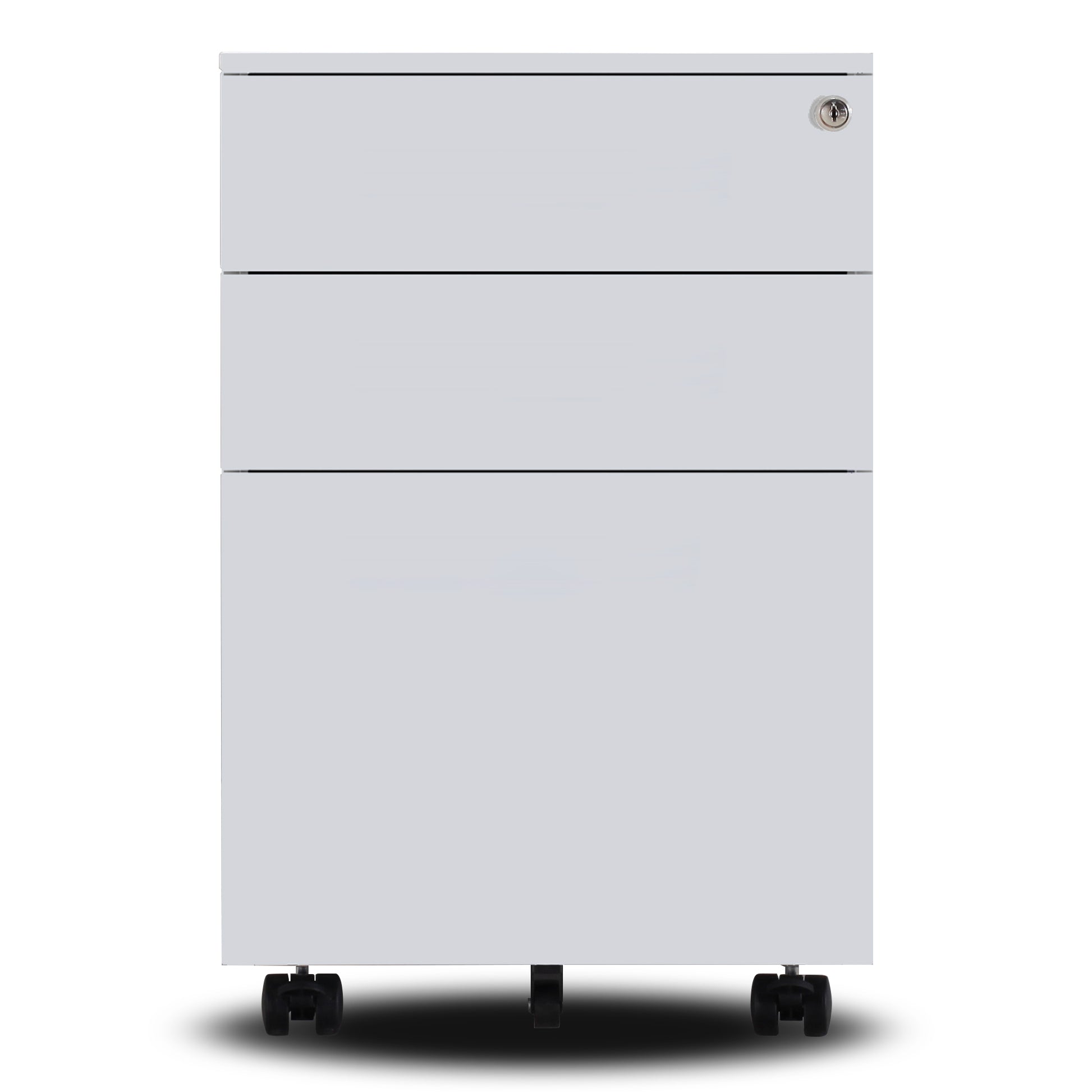 3 Drawers Under the Desk Office File Folder Cabinet with Rolling Wheels and Lock- White_2