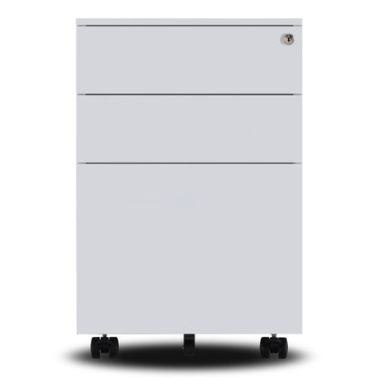 3 Drawers Under the Desk Office File Folder Cabinet with Rolling Wheels and Lock- White_2