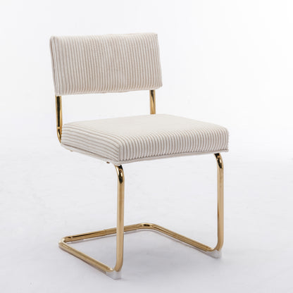 Set of 2 Modern Dining Chairs in Corduroy Fabric with Gold Metal Base- Beige_3