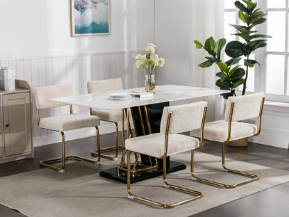 Set of 2 Modern Dining Chairs in Corduroy Fabric with Gold Metal Base- Beige_16