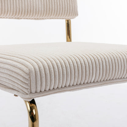 Set of 2 Modern Dining Chairs in Corduroy Fabric with Gold Metal Base- Beige_9